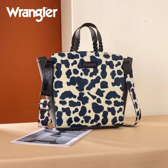 Wrangler Cow Print Concealed Carry Tote/Crossbody - Black - Picture 1 of 5